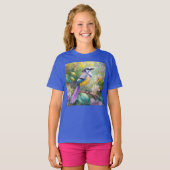 幻想的な鳥、紫色の冠のあるカケス Tシャツ (正面フル)