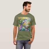幻想的な鳥、紫色の冠のあるカケス Tシャツ (正面フル)