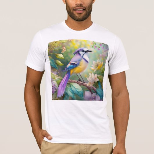 幻想的な鳥、紫色の冠のあるカケス Tシャツ (正面)