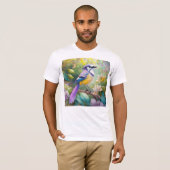 幻想的な鳥、紫色の冠のあるカケス Tシャツ (正面フル)