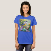 幻想的な鳥、紫色の冠のあるカケス Tシャツ (正面フル)