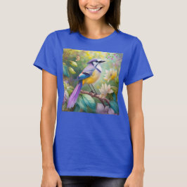 幻想的な鳥、紫色の冠のあるカケス Tシャツ