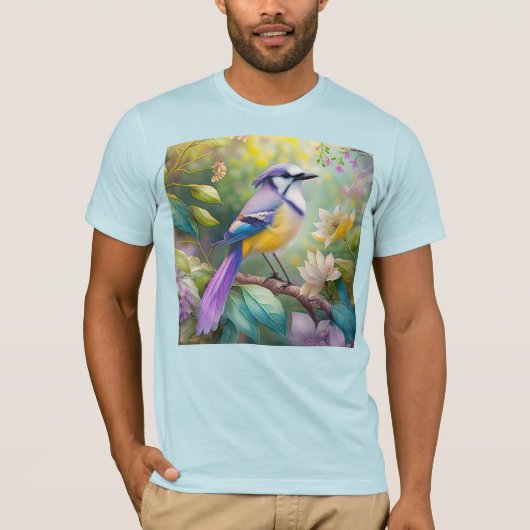 幻想的な鳥、紫色の冠のあるカケス Tシャツ (正面)