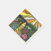 幻想的な黄色い家と輝く太陽のゼンタングル風景 スタンダードカクテルナプキン (角)