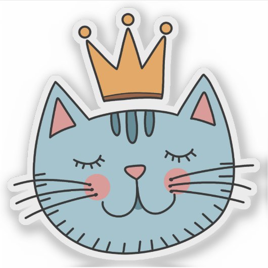 幻想的な黄色い王冠の青い猫 シール (正面)