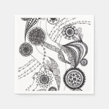 幻想的な黒と白の花の曼荼羅ゼンタングル