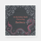 幻想的な黒と赤のドラゴンダマスク Sweet 16 パーティー スタンダードランチョンナプキン (正面)