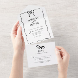幻想的な黒のリボンタイ ウェディングRSVP オールインワン招待状