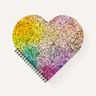 幻想的な黒の渦巻き模様の抽象的なカラフル デザイン ノートブック