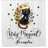 幻想的な黒猫と半月を星で過ごす シャワーカーテン (正面)