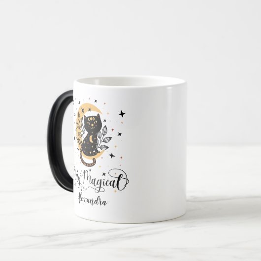 幻想的な黒猫と半月を星で過ごす モーフィングマグカップ (正面左)