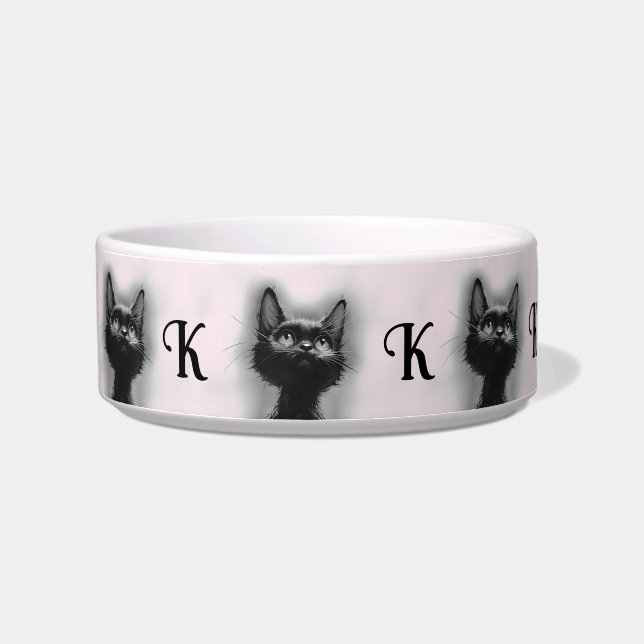 幻想的な黒猫のイニシャルピンク ボウル (左)