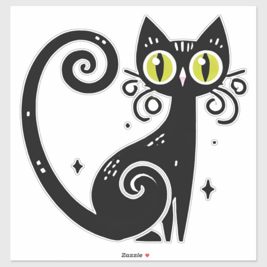 幻想的な黒猫のイラスト シール (シート)