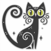 幻想的な黒猫のイラスト シール (正面)