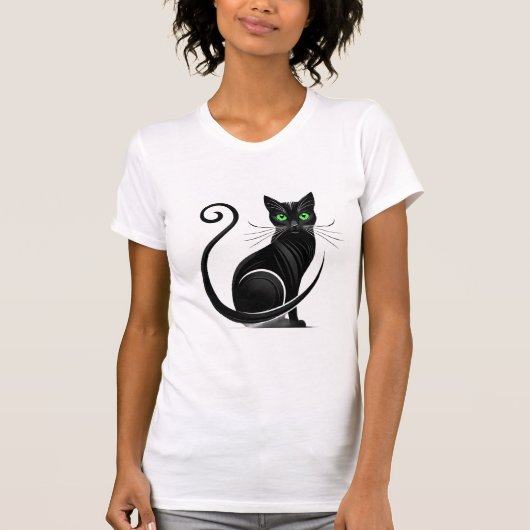 幻想的な黒猫のイラスト Tシャツ (正面)