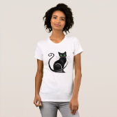 幻想的な黒猫のイラスト Tシャツ (正面フル)