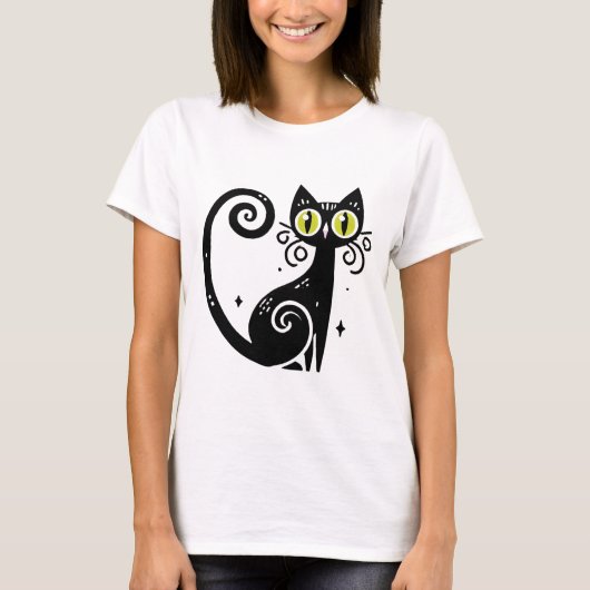 幻想的な黒猫のイラスト Tシャツ (正面)