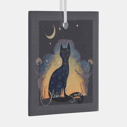 幻想的な黒猫のシルエットを作る ガラスオーナメント (正面右)
