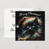 幻想的な黒猫サンタクロースのクリスマス帽子シーズナルデザイン シーズンカード (正面/裏面)