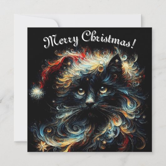幻想的な黒猫サンタクロースのクリスマス帽子シーズナルデザイン シーズンカード (正面)