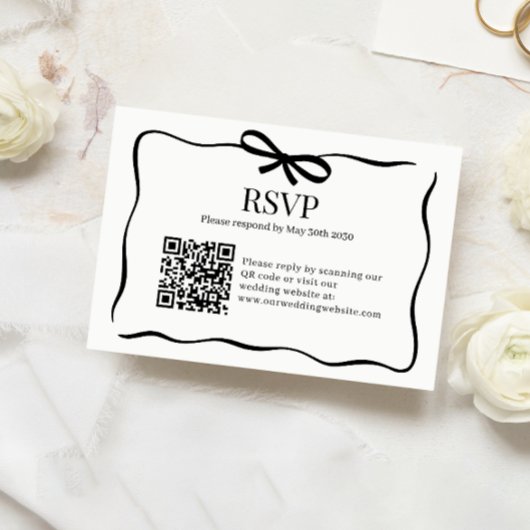 幻想的な黒蝶ネクタイの結婚式QRコードRSVP 出欠カード