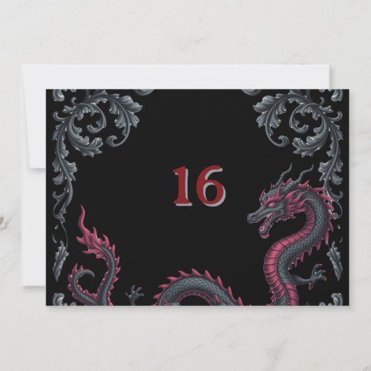 幻想的な黒赤のドラゴンダマスク Sweet 16 パーティー 招待状 (裏面)