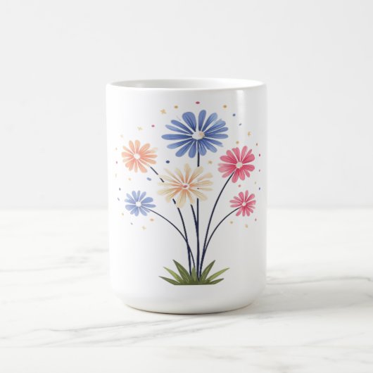 幻想的な6つのデイジーの春の花束 コーヒーマグカップ (中央)