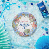 幻想的50フローラブルーウォーターカラー50誕生日 ペーパープレート (パーティー)