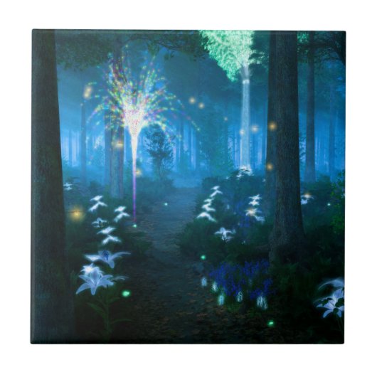 幻想的:妖精のランドタイルの夜/ Trivet タイル (正面)