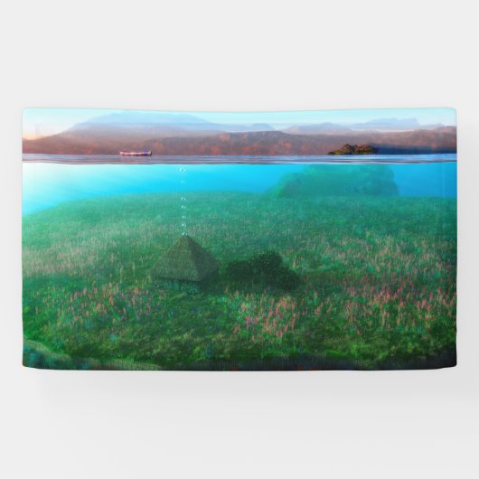 幻想的:島のコテージ旗 横断幕 (横)