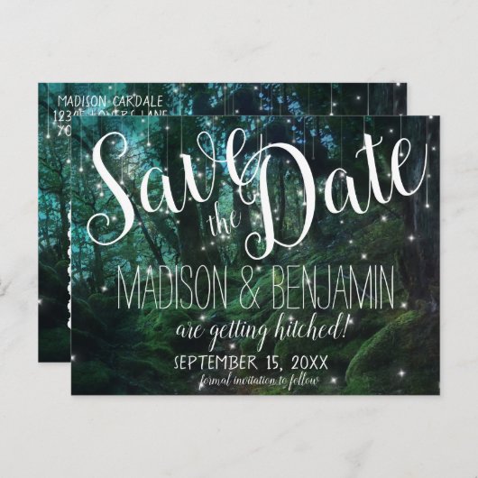 幻滅した森の木々の妖精《フェアリー》の光が日付を救う ポストカード (正面/裏面)