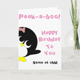 幼い女の子のためのペンギンの誕生日カード カード