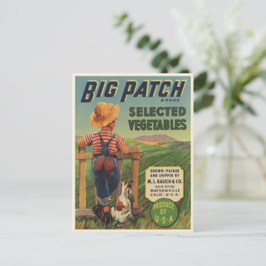 幼い子と犬のヴィンテージプリント付きハガキ ポストカード (スタンド正面)