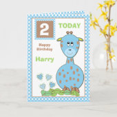 幼い子供へ男の子のキリン誕生日の挨拶 カード (黄色い花)