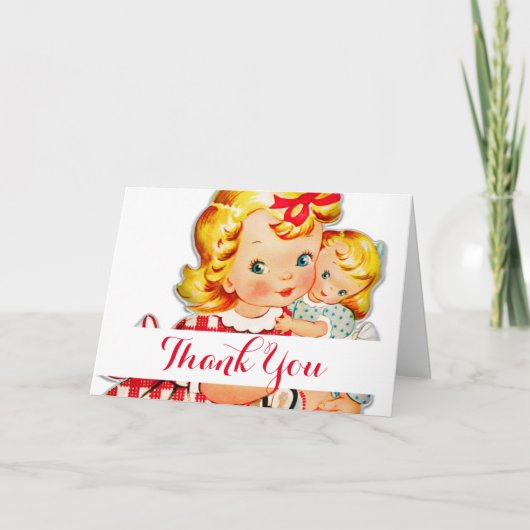 幼い少女 レトロ ヴィンテージ人形 子 サンキューカード (正面)