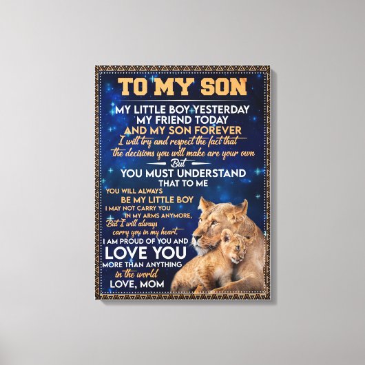 幼い男の子の昨日の友人の今日 – ライオンの母に息子 キャンバスプリント (正面)