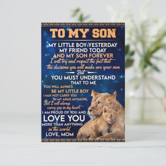 幼い男の子の昨日の友人の今日 – ライオンの母に息子 サンキューカード (スタンド正面)