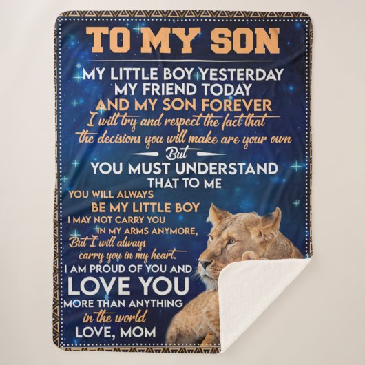 幼い男の子の昨日の友人の今日 – ライオンの母に息子 シェルパブランケット (正面)