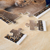 幼い男の子の昨日の友人の今日 – ライオンの母に息子 ジグソーパズル (側面)