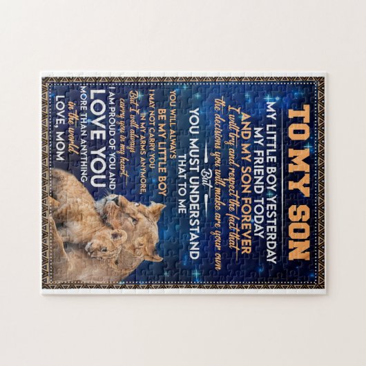 幼い男の子の昨日の友人の今日 – ライオンの母に息子 ジグソーパズル (横)