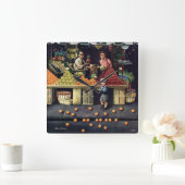 幼児およびオレンジ スクエア壁時計 (ホーム)