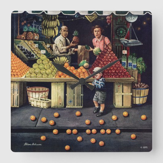 幼児およびオレンジ スクエア壁時計 (正面)