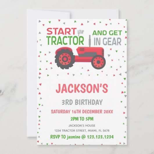 幼児と子供のためのファームパーティーカード 招待状 (正面)