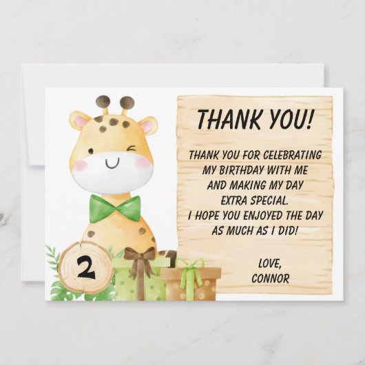 幼児のための可愛いキリン サンキューカード (正面)