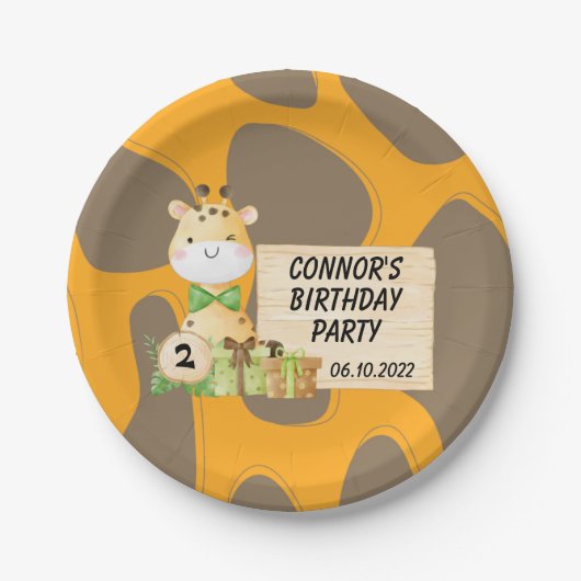 幼児のための可愛いキリン ペーパープレート (正面)