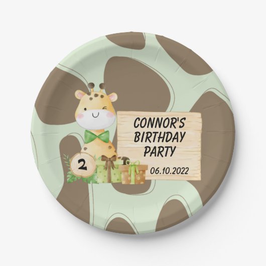 幼児のための可愛いキリン ペーパープレート (正面)