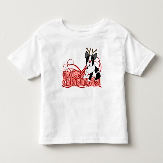 幼児のボストンテリアのクリスマスのひだのワイシャツ トドラーTシャツ (正面)