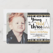 幼児のワイルドな3歳の誕生日写真招待状の少年 招待状 (正面)