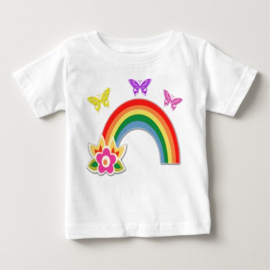 幼児の女の子のための蝶と虹のTシャツ ベビーTシャツ (正面)