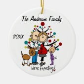 幼児の女の子の/Dogのオーナメントが付いている予期しているカップル セラミックオーナメント (正面)